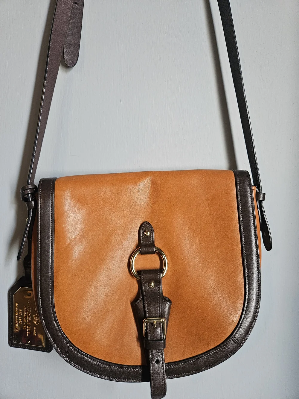 Lauren Ralph Lauren Orange Leather Saddle Bag with Gold Hardware - Picture 1 of 6